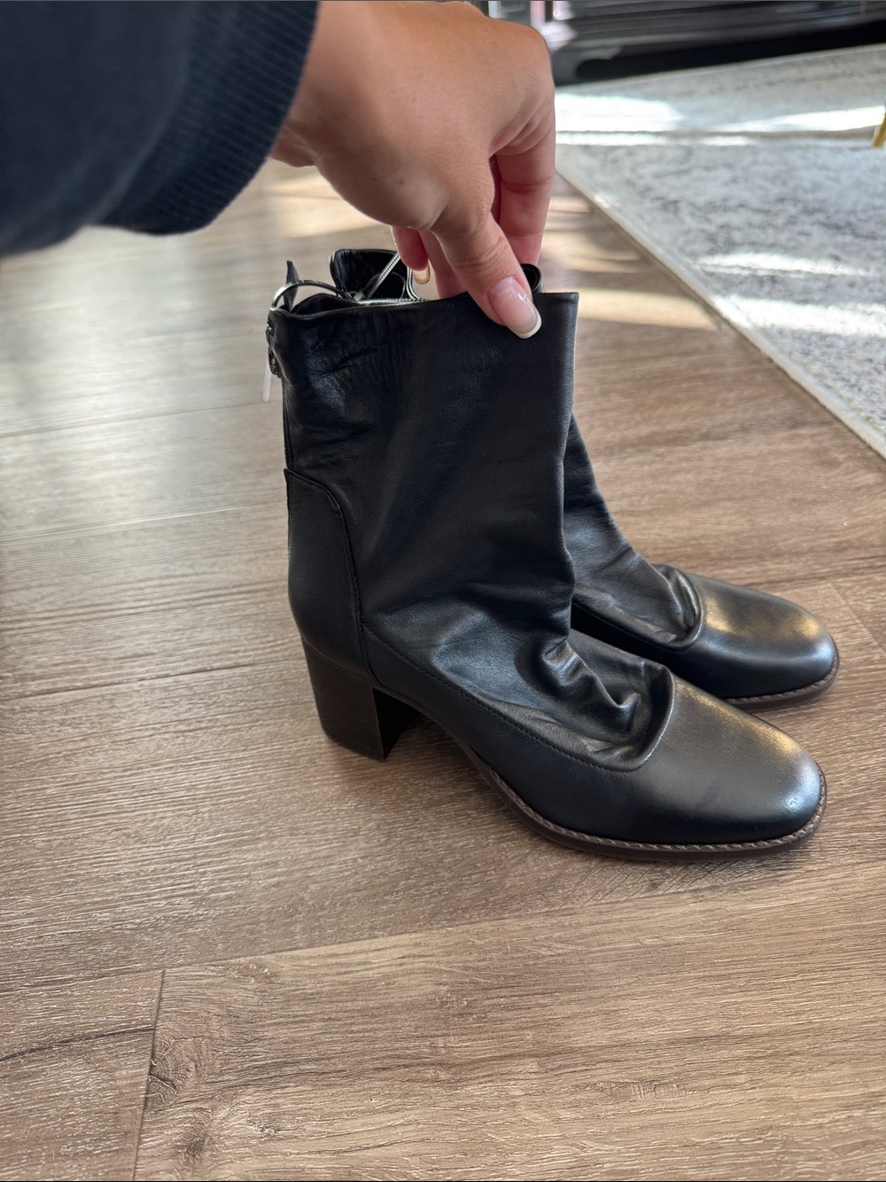 Chelsea & Violet Black Leather Block Heel Ankle Boots